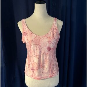 Vintage pink and white floral tank top with built in sports bra